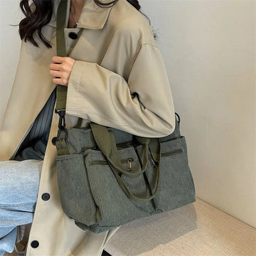Xajzpa  Female Large Capacity Corduroy Tote Bag New Korean Style Fashion Women Shoulder Crossbody Bag Worker Commuter Tote Handlebag
